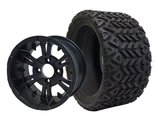 SGC 12" Vampire Matte Black Wheel - Aluminum Alloy / STEELENG 18"x8.5"-12" All-Terrain Tire DOT approved Tires Combo - Set of 4