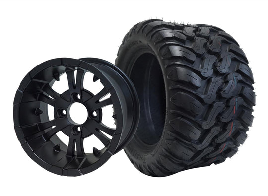 SGC 12" Vampire Matte Black Wheel - Aluminum Alloy / STEELENG 22"x11"-12" Mud Terrain / All Terrain Tire DOT Approved Tires Combo - Set of 4