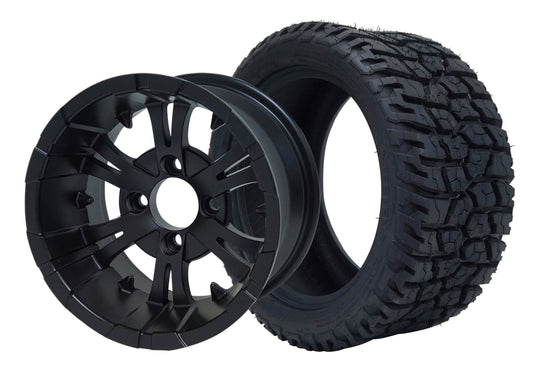 SGC 12" Vampire Matte Black Wheel - Aluminum Alloy / STEELENG 215/40-12 GATOR Hybrid Low Profile / All Terrain Tire DOT Approved Tires Combo - Set of 4