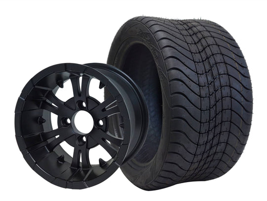 SGC 12" Vampire Matte Black Wheel - Aluminum Alloy / STEELENG 215/40-12 Low Profile Tire DOT Approved Tires Combo - Set of 4