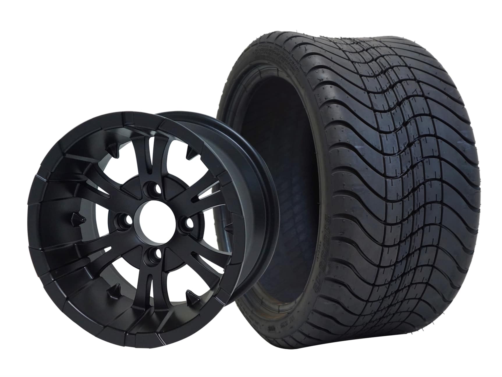 SGC 12" Vampire Matte Black Wheel - Aluminum Alloy / STEELENG 215/35-12 Low Profile Tire Tires Combo - Set of 4