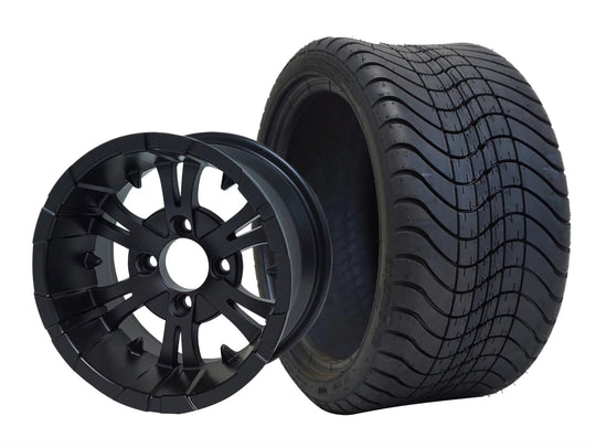 SGC 12" Vampire Matte Black Wheel - Aluminum Alloy / STEELENG 215/35-12 Low Profile Tire Tires Combo - Set of 4