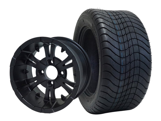 SGC 12" Vampire Matte Black Wheel - Aluminum Alloy / STEELENG 215/50-12 Comfort Ride Street Tire DOT Approved Tires Combo - Set of 4