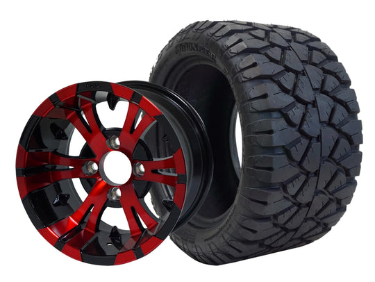 SGC 12" Vampire Red/Black Wheel - Aluminum Alloy / STEELENG 22"x10.5"-12" STINGER All Terrain Tire DOT approved Tires Combo - Set of 4