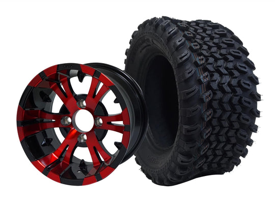 SGC 12" Vampire Red/Black Wheel - Aluminum Alloy / STEELENG 23"x10.5"-12" All Terrain Tire Tires Combo - Set of 4