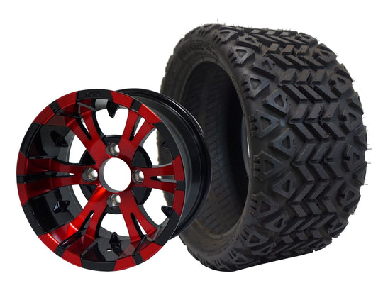 SGC 12" Vampire Red/Black Wheel - Aluminum Alloy / STEELENG 18"x8.5"-12" All-Terrain Tire DOT approved Tires Combo - Set of 4