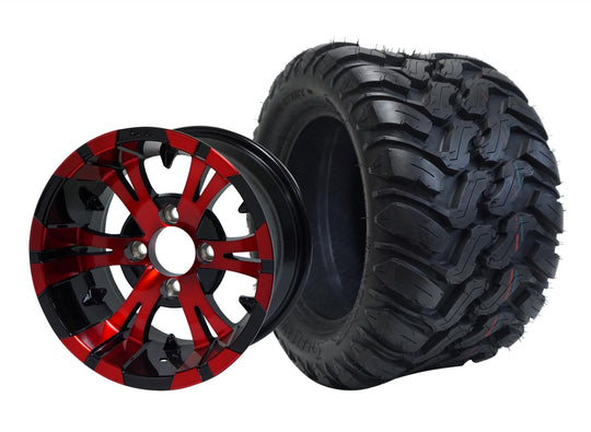 SGC 12" Vampire Red/Black Wheel - Aluminum Alloy / STEELENG 22"x11"-12" Mud Terrain / All Terrain Tire DOT Approved Tires Combo - Set of 4