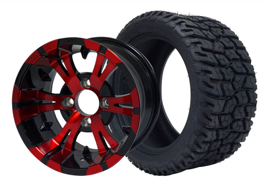 SGC 12" Vampire Red/Black Wheel - Aluminum Alloy / STEELENG 215/40-12 GATOR Hybrid Low Profile / All Terrain Tire DOT Approved Tires Combo - Set of 4