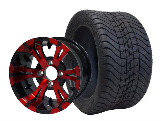 SGC 12" Vampire Red/Black Wheel - Aluminum Alloy / STEELENG 215/40-12 Low Profile Tire DOT Approved Tires Combo - Set of 4