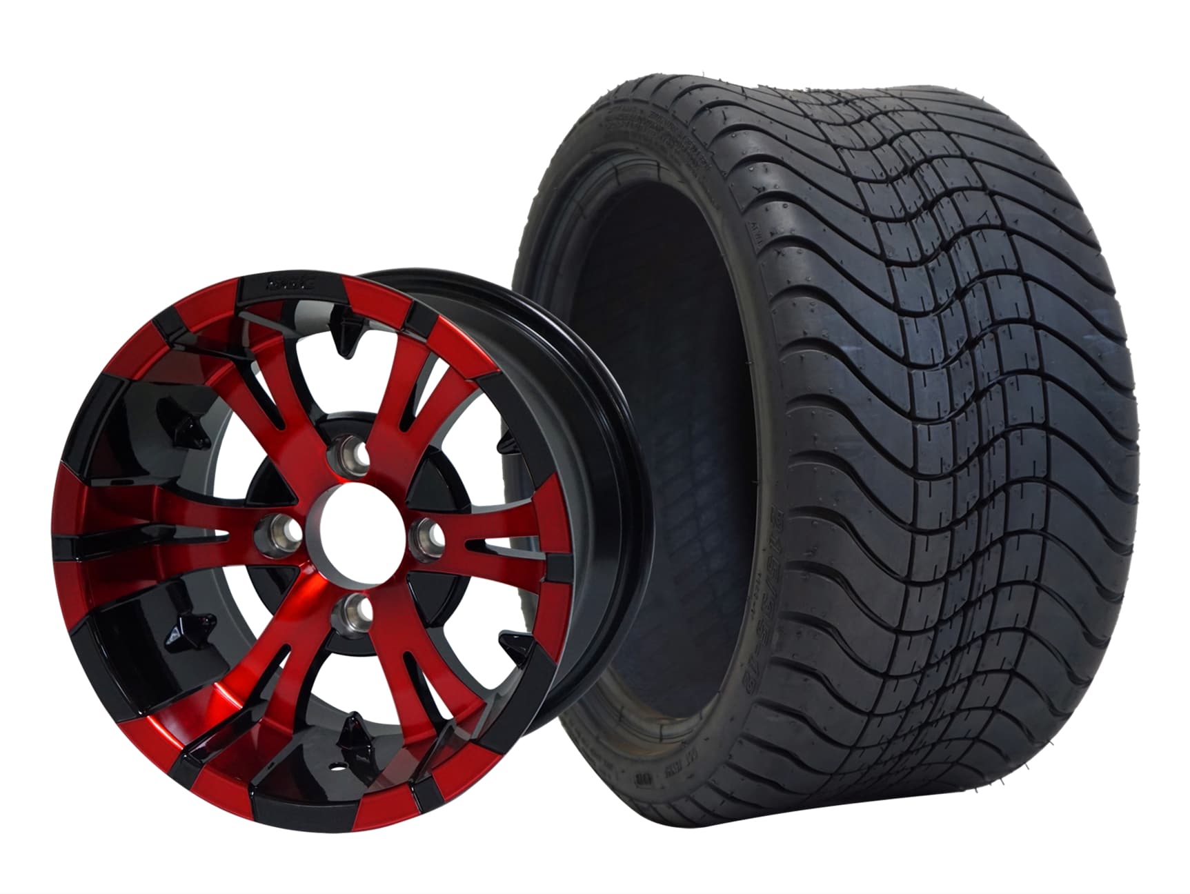 SGC 12" Vampire Red/Black Wheel - Aluminum Alloy / STEELENG 215/35-12 Low Profile Tire Tires Combo - Set of 4