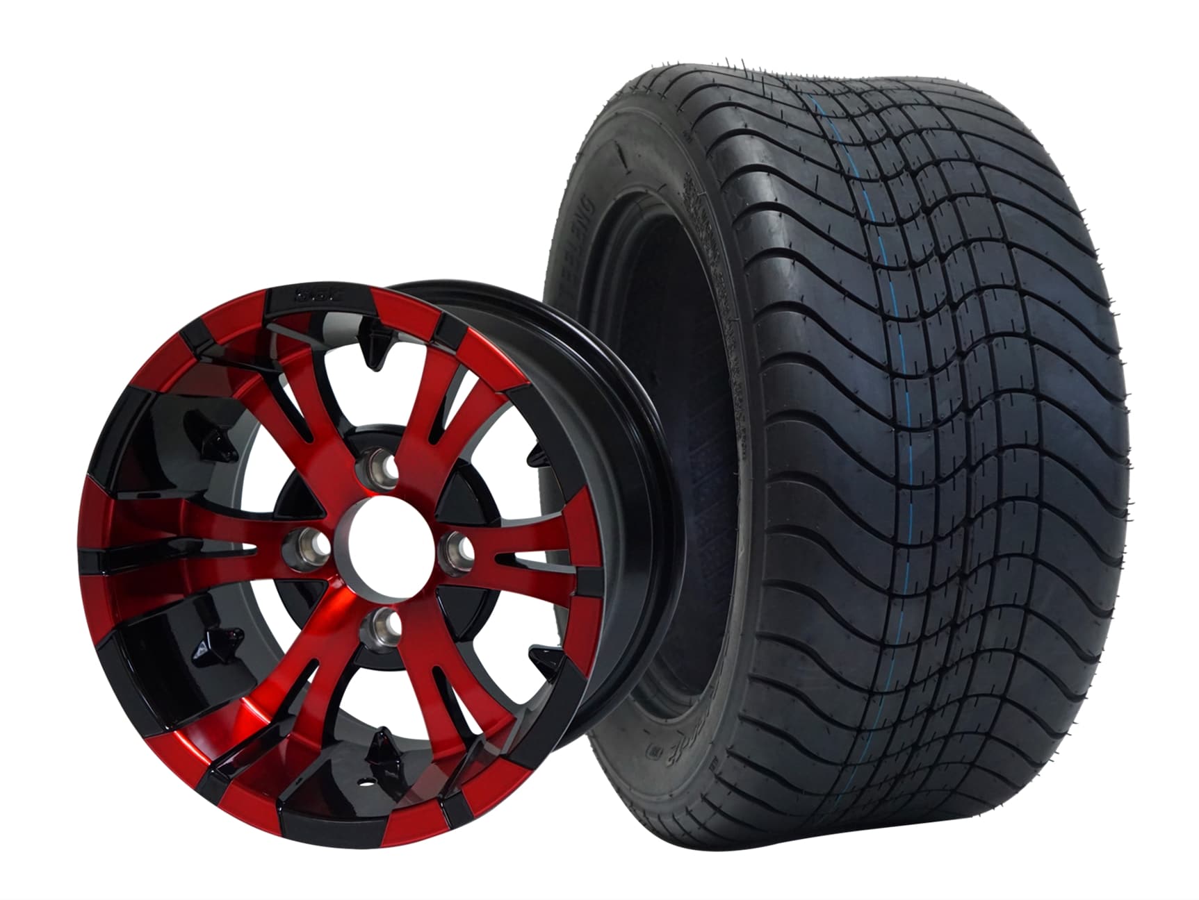SGC 12" Vampire Red/Black Wheel - Aluminum Alloy / STEELENG 215/50-12 Comfort Ride Street Tire DOT Approved Tires Combo - Set of 4