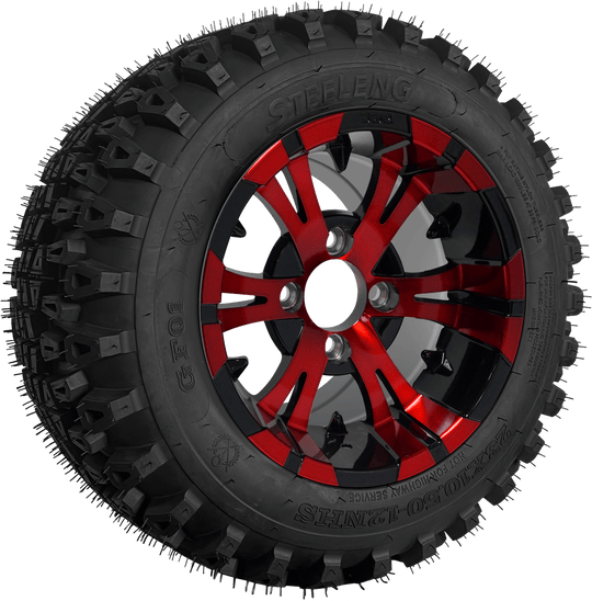 SGC 12" Vampire Red/Black Wheel - Aluminum Alloy / STEELENG 23"x10.5"-12" QH All Terrain Tire Tires Combo - Set of 4