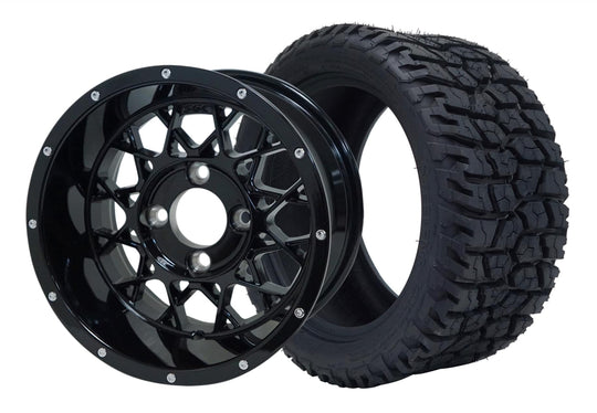 SGC 12" Venom Glossy Black Wheel - Aluminum Alloy / STEELENG 215/40-12 GATOR Hybrid Low Profile / All Terrain Tire DOT Approved Tires Combo - Set of 4