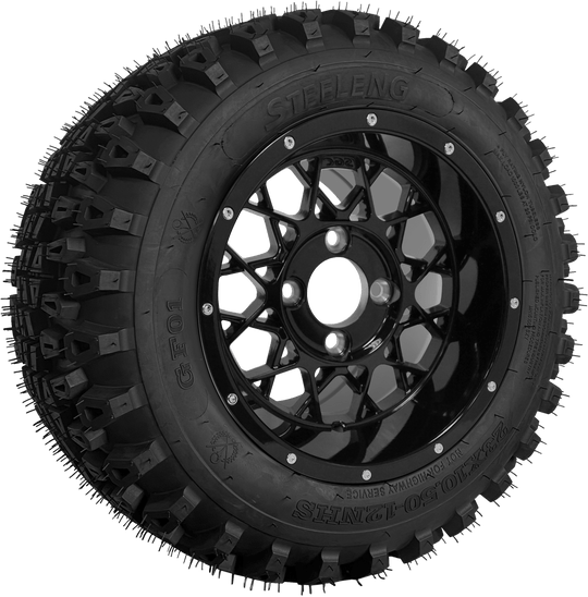 SGC 12" Venom Glossy Black Wheel - Aluminum Alloy / STEELENG 23"x10.5"-12" QH All Terrain Tire Tires Combo - Set of 4