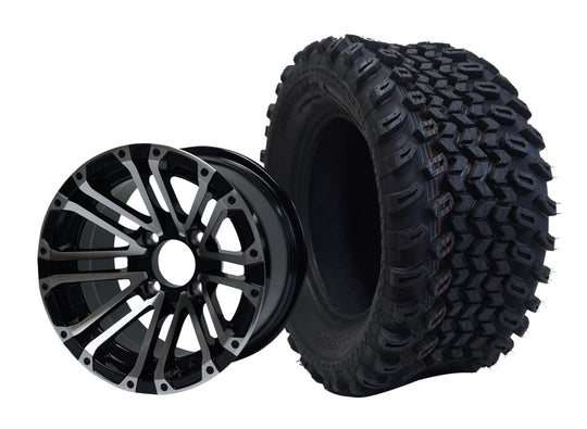 SGC 12" Lancer Machined/Black Wheel - Aluminum Alloy / STEELENG 23"x10.5"-12" All Terrain Tire Tires Combo - Set of 4