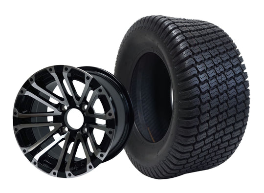 SGC 12" Lancer Machined/Black Wheel - Aluminum Alloy / STEELENG 23"x10.5"-12" Turf Tire Tires Combo - Set of 4