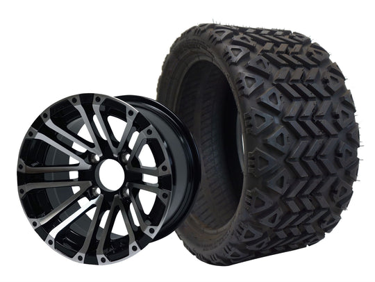 SGC 12" Lancer Machined/Black Wheel - Aluminum Alloy / STEELENG 18"x8.5"-12" All-Terrain Tire DOT approved Tires Combo - Set of 4