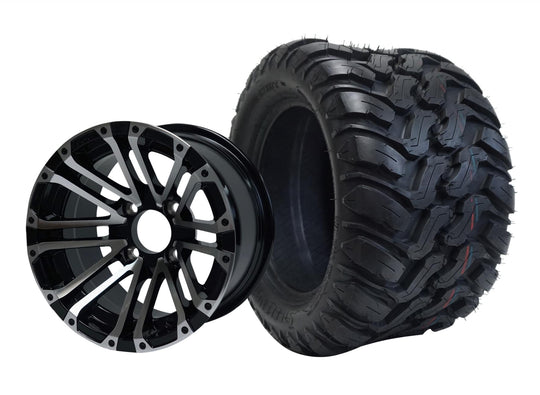 SGC 12" Lancer Machined/Black Wheel - Aluminum Alloy / STEELENG 22"x11"-12" Mud Terrain / All Terrain Tire DOT Approved Tires Combo - Set of 4