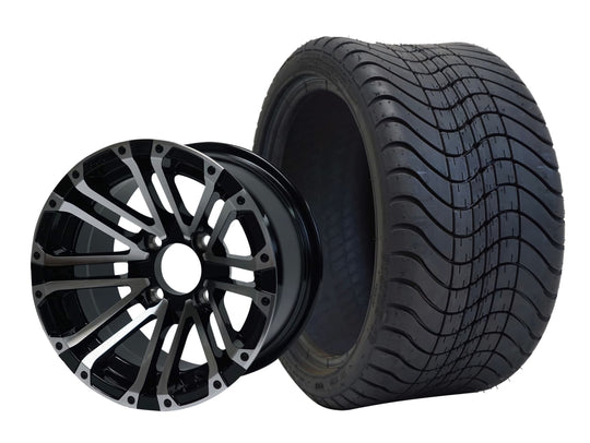 SGC 12" Lancer Machined/Black Wheel - Aluminum Alloy / STEELENG 215/35-12 Low Profile Tire Tires Combo - Set of 4