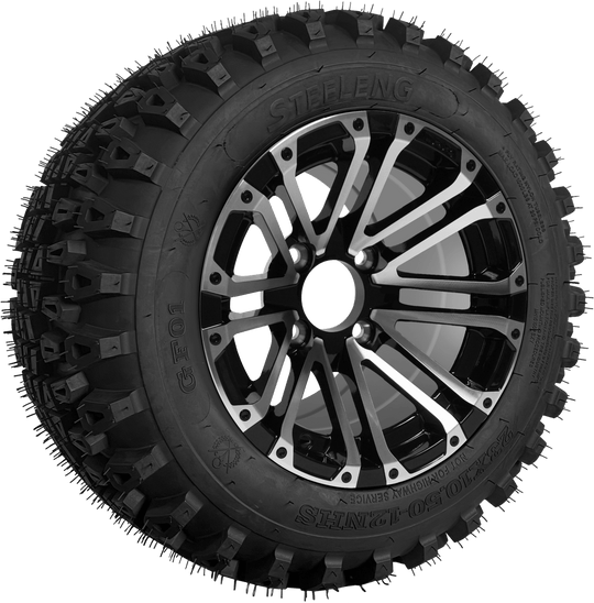 SGC 12" Lancer Machined/Black Wheel - Aluminum Alloy / STEELENG 23"x10.5"-12" QH All Terrain Tire Tires Combo - Set of 4