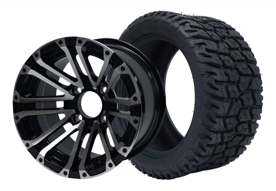 SGC 12" Lancer Machined/Black Wheel - Aluminum Alloy / STEELENG 215/40-12 GATOR Hybrid Low Profile / All Terrain Tire DOT Approved Tires Combo - Set of 4