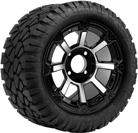 SGC 12 " Cyclops Machined/Black Wheel - Aluminum Alloy / STEELENG 22 "x10.5 "-12 " STINGER All Terrain Tire DOT approved Tires Combo - Set of 4