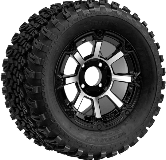 SGC 12 " Cyclops Machined/Black Wheel - Aluminum Alloy / STEELENG 23 "x10.5 "-12 " All Terrain Tire Tires Combo - Set of 4