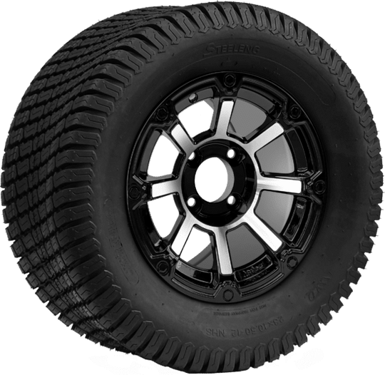 SGC 12 " Cyclops Machined/Black Wheel - Aluminum Alloy / STEELENG 23 "x10.5 "-12 " Turf Tire Tires Combo - Set of 4