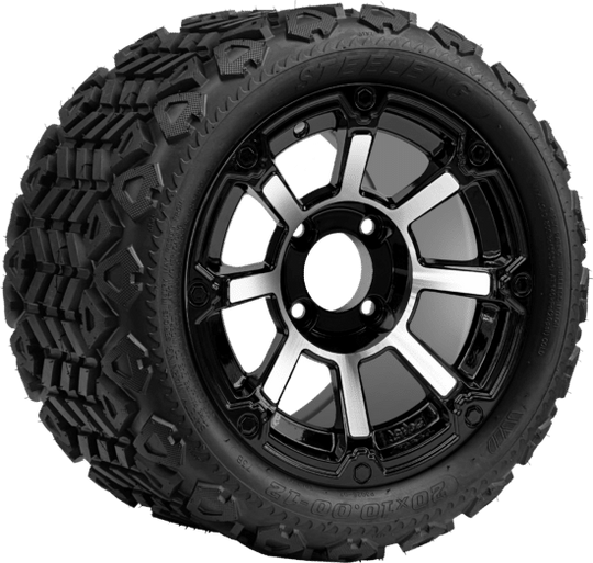 SGC 12 " Cyclops Machined/Black Wheel - Aluminum Alloy / STEELENG 20 "x10 "-12 " All Terrain Tire DOT approved Tires Combo - Set of 4