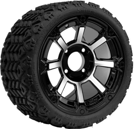 SGC 12 " Cyclops Machined/Black Wheel - Aluminum Alloy / STEELENG 18 "x8.5 "-12 " All-Terrain Tire DOT approved Tires Combo - Set of 4