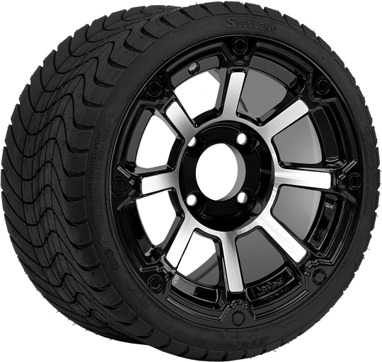 SGC 12 " Cyclops Machined/Black Wheel - Aluminum Alloy / STEELENG 215/35-12 Low Profile Tire Tires Combo - Set of 4