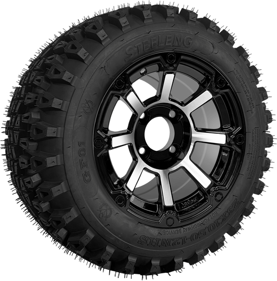 SGC 12 " Cyclops Machined/Black Wheel - Aluminum Alloy / STEELENG 23 "x10.5 "-12 " QH All Terrain Tire Tires Combo - Set of 4