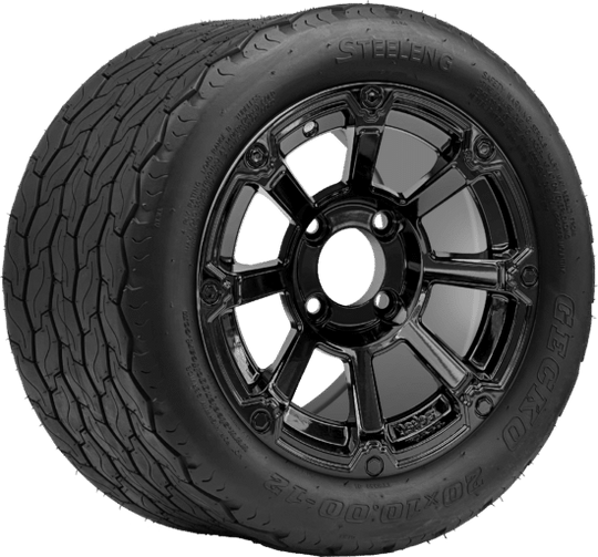 SGC 12 " Cyclops Glossy Black Wheel - Aluminum Alloy / STEELENG 20 "x10 "-12 " Mud Terrain Tire Tires Combo - Set of 4