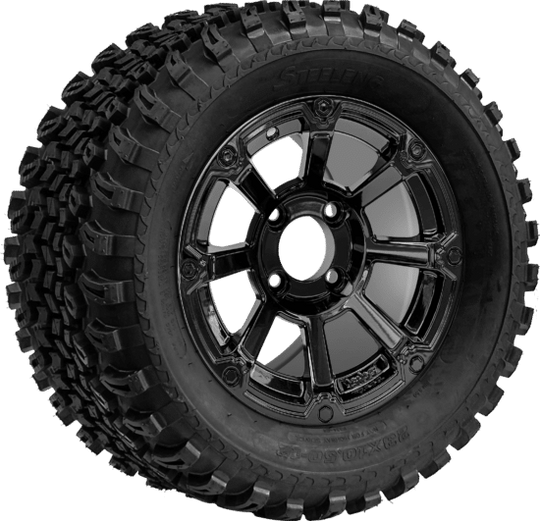 SGC 12 " Cyclops Glossy Black Wheel - Aluminum Alloy / STEELENG 23 "x10.5 "-12 " All Terrain Tire Tires Combo - Set of 4