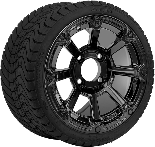 SGC 12 " Cyclops Glossy Black Wheel - Aluminum Alloy / STEELENG 215/35-12 Low Profile Tire Tires Combo - Set of 4