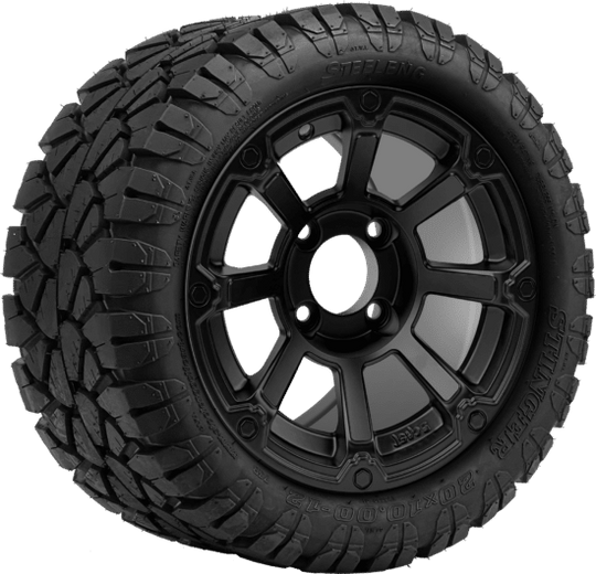 SGC 12 " Cyclops Matte Black Wheel - Aluminum Alloy / STEELENG 20 "x10 "-12 " STINGER All Terrain Tire DOT approved Tires Combo - Set of 4