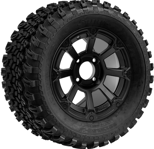 SGC 12 " Cyclops Matte Black Wheel - Aluminum Alloy / STEELENG 23 "x10.5 "-12 " All Terrain Tire Tires Combo - Set of 4
