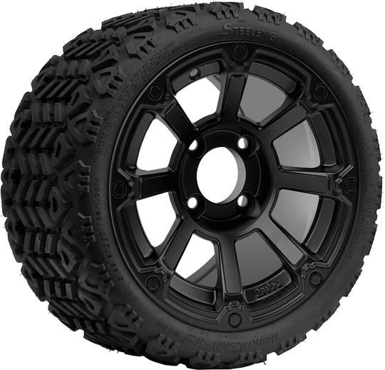 SGC 12 " Cyclops Matte Black Wheel - Aluminum Alloy / STEELENG 18 "x8.5 "-12 " All-Terrain Tire DOT approved Tires Combo - Set of 4