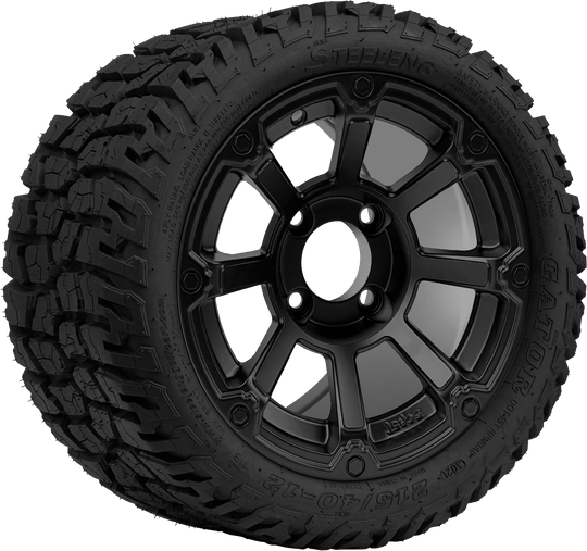 SGC 12 " Cyclops Matte Black Wheel - Aluminum Alloy / STEELENG 215/40-12 GATOR Hybrid Low Profile / All Terrain Tire DOT Approved Tires Combo - Set of 4
