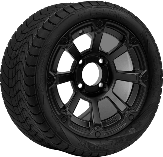 SGC 12 " Cyclops Matte Black Wheel - Aluminum Alloy / STEELENG 215/40-12 Low Profile Tire DOT Approved Tires Combo - Set of 4