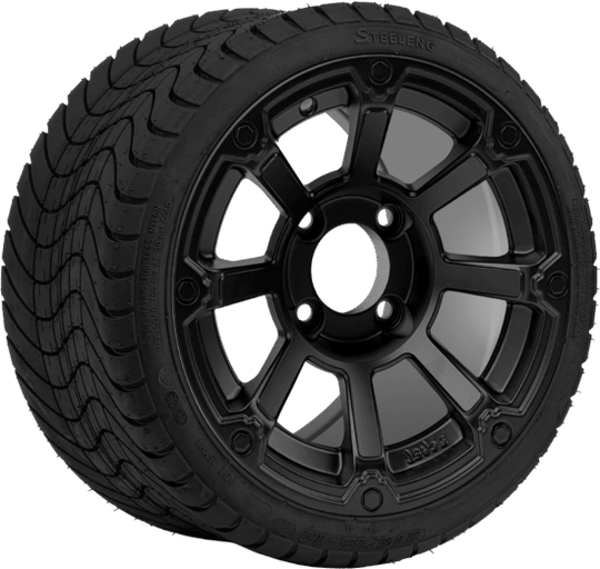 SGC 12 " Cyclops Matte Black Wheel - Aluminum Alloy / STEELENG 215/35-12 Low Profile Tire Tires Combo - Set of 4