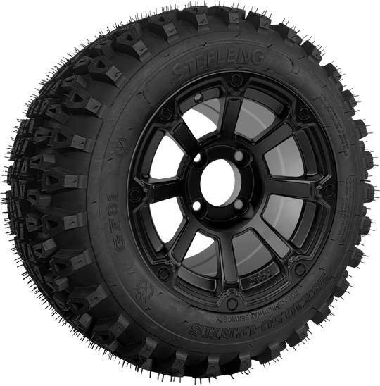 SGC 12 " Cyclops Matte Black Wheel - Aluminum Alloy / STEELENG 23 "x10.5 "-12 " QH All Terrain Tire Tires Combo - Set of 4