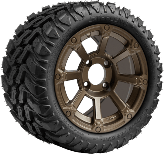 SGC 12 " Cyclops Bronze Wheel - Aluminum Alloy / STEELENG 20 "x10 "-12 " Mud Terrain Tire Tires Combo - Set of 4