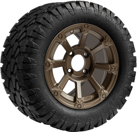 SGC 12 " Cyclops Bronze Wheel - Aluminum Alloy / STEELENG 22 "x10.5 "-12 " STINGER All Terrain Tire DOT approved Tires Combo - Set of 4