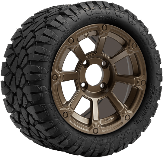 SGC 12 " Cyclops Bronze Wheel - Aluminum Alloy / STEELENG 20 "x10 "-12 " STINGER All Terrain Tire DOT approved Tires Combo - Set of 4
