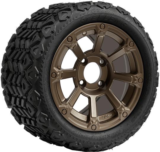 SGC 12 " Cyclops Bronze Wheel - Aluminum Alloy / STEELENG 20 "x10 "-12 " All Terrain Tire DOT approved Tires Combo - Set of 4