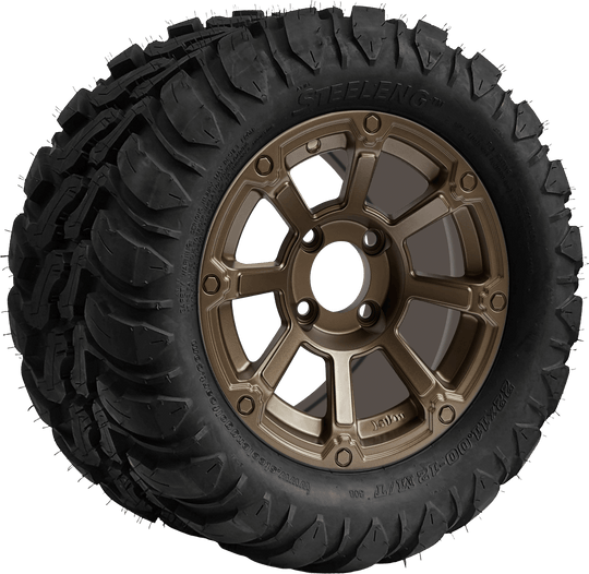 SGC 12 " Cyclops Bronze Wheel - Aluminum Alloy / STEELENG 22 "x11 "-12 " Mud Terrain / All Terrain Tire DOT Approved Tires Combo - Set of 4
