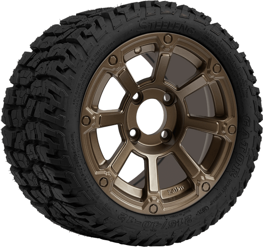 SGC 12 " Cyclops Bronze Wheel - Aluminum Alloy / STEELENG 215/40-12 GATOR Hybrid Low Profile / All Terrain Tire DOT Approved Tires Combo - Set of 4