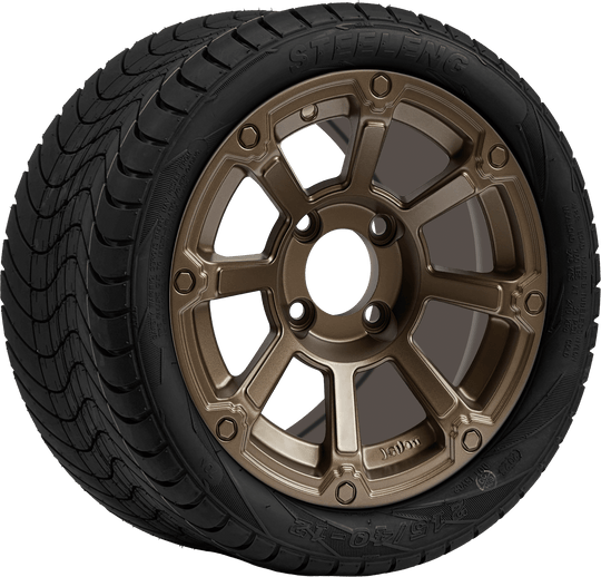 SGC 12 " Cyclops Bronze Wheel - Aluminum Alloy / STEELENG 215/40-12 Low Profile Tire DOT Approved Tires Combo - Set of 4