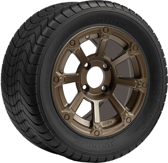 SGC 12 " Cyclops Bronze Wheel - Aluminum Alloy / STEELENG 215/50-12 Comfort Ride Street Tire DOT Approved Tires Combo - Set of 4